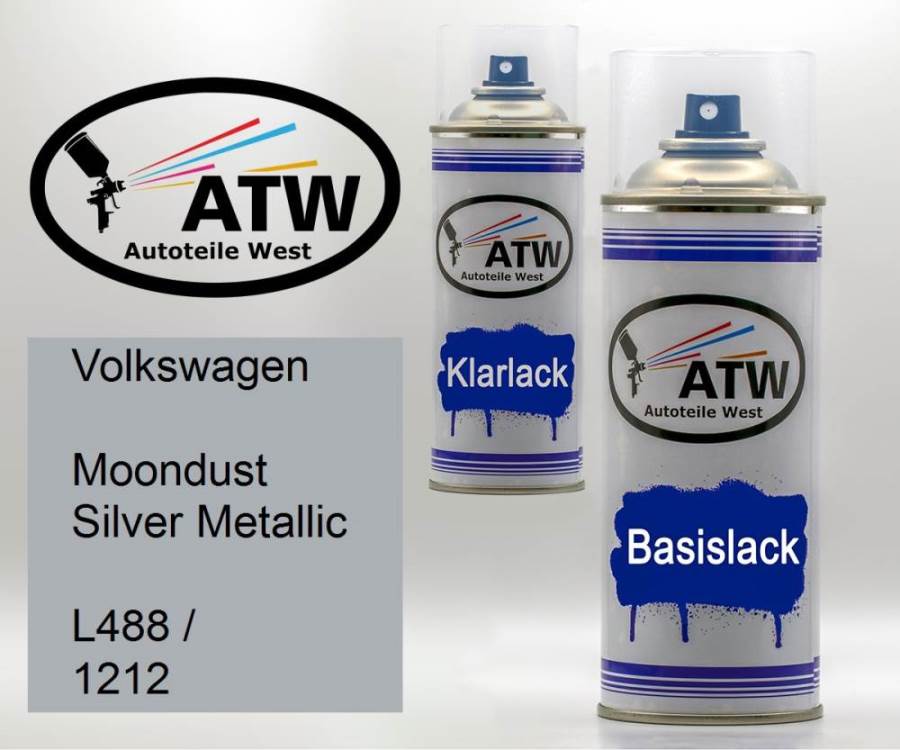 Volkswagen, Moondust Silver Metallic, L488 / 1212: 400ml Sprühdose + 400ml Klarlack - Set, von ATW Autoteile West.